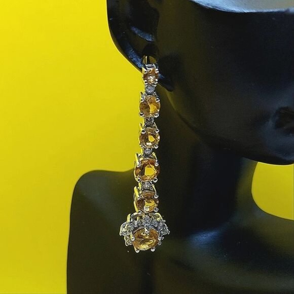 Natural Yellow Citrine 6mm & Cz 925 Sterling Silver‎ Earrings - Picture 1 of 7